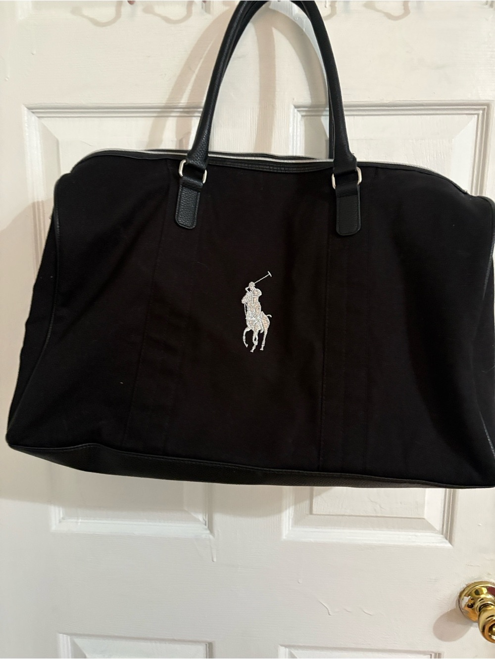 Ralph Lauren Black Canvas Duffel with White Polo Logo